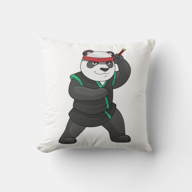 Panda as Ninja in Costume Throw Pillow (Front)