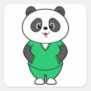Panda as Nurse with Smock Square Sticker