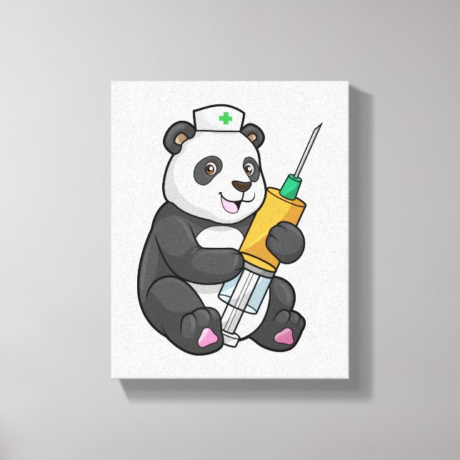 Panda as Nurse with Syringe Canvas Print (Front)