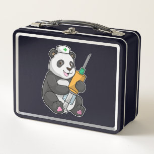 Panda as Nurse with Syringe Metal Lunch Box