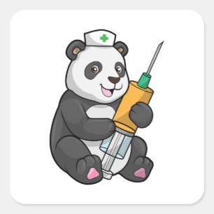 Panda as Nurse with Syringe Square Sticker