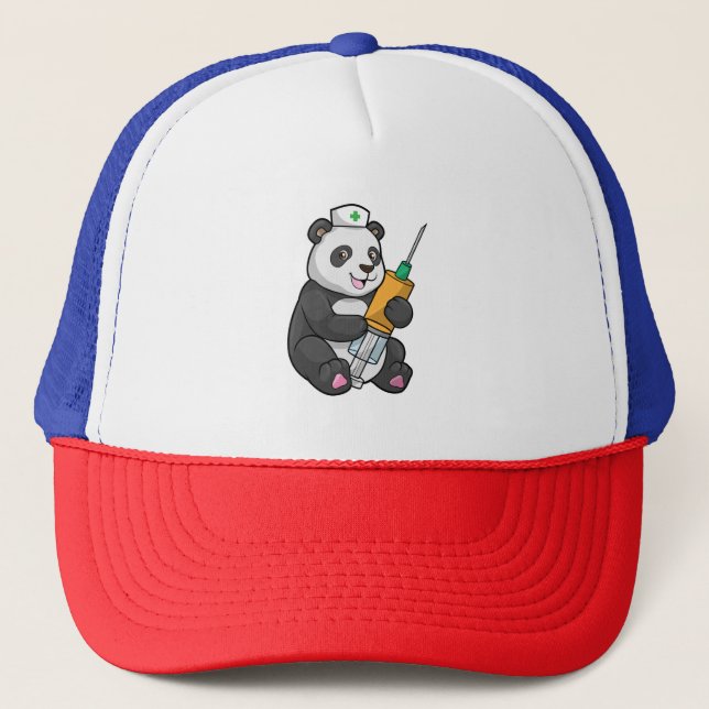 Panda as Nurse with Syringe Trucker Hat (Front)