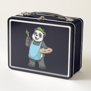 Panda as Painter with Brush & Color Metal Lunch Box
