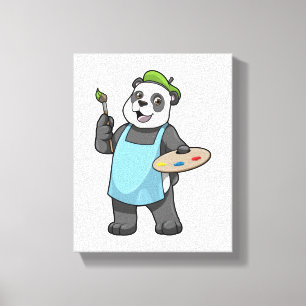 Panda as Painter with Brush & Colour Canvas Print