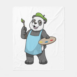 Panda as Painter with Brush & Colour Fleece Blanket