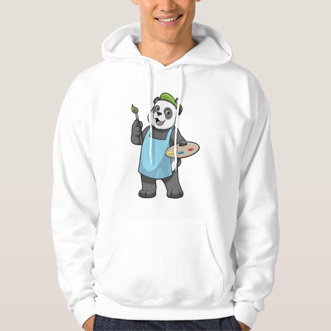 Panda as Painter with Brush & Colour Hoodie (Front)