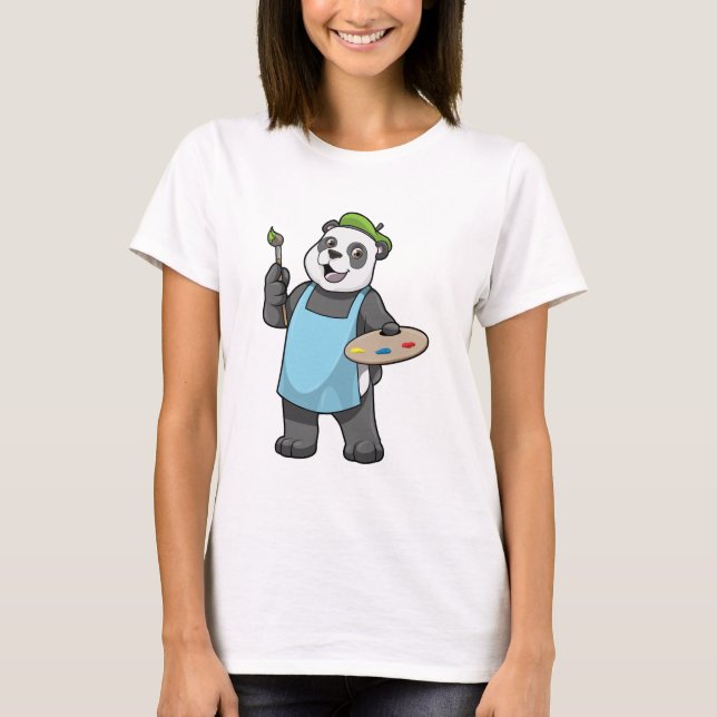 Panda as Painter with Brush & Colour T-Shirt (Front)