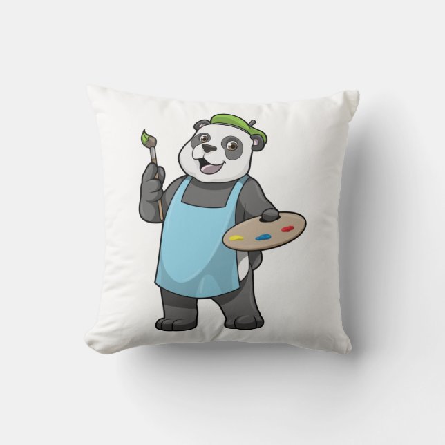 Panda as Painter with Brush & Colour Throw Pillow (Front)