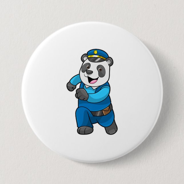 Panda as Police officer with Police hat 3 Inch Round Button (Front)
