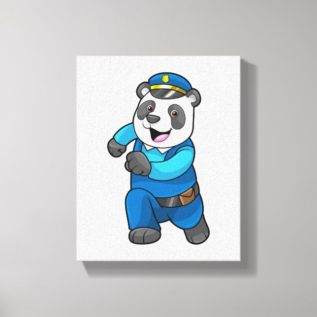 Panda as Police officer with Police hat Canvas Print (Front)