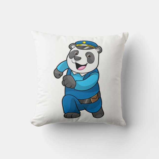 Panda as Police officer with Police hat Throw Pillow (Front)