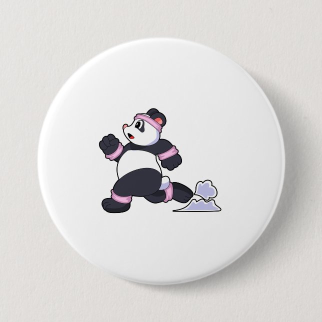 Panda as Runner at Running 3 Inch Round Button (Front)