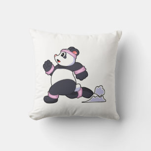 Panda as Runner at Running Throw Pillow