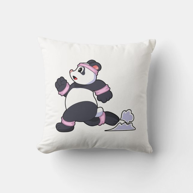 Panda as Runner at Running Throw Pillow (Front)