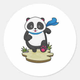 Panda as Runner with Scarf Classic Round Sticker