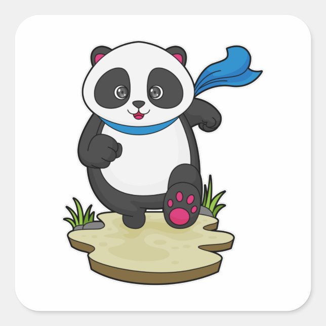 Panda as Runner with Scarf Square Sticker (Front)