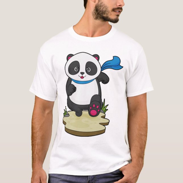 Panda as Runner with Scarf T-Shirt (Front)