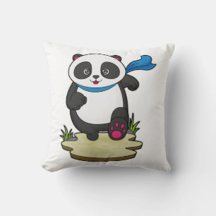 Panda as Runner with Scarf Throw Pillow