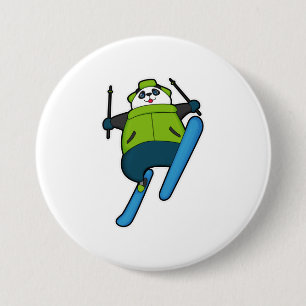Panda as Ski jumper with Ski 3 Inch Round Button