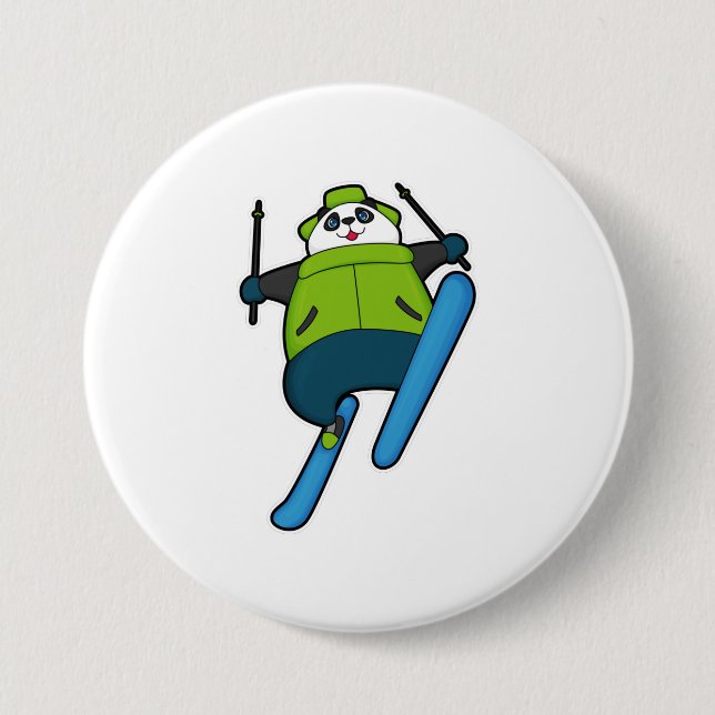 Panda as Ski jumper with Ski 3 Inch Round Button (Front)