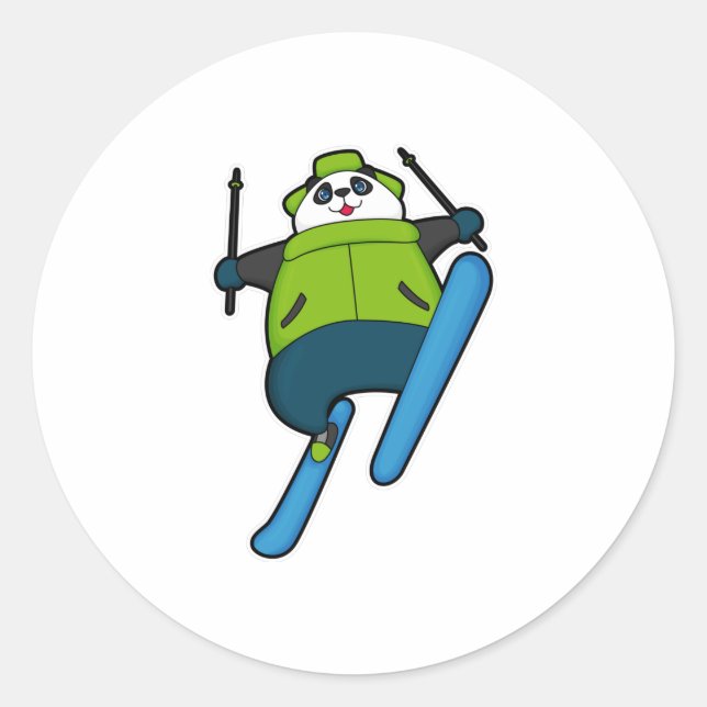 Panda as Ski jumper with Ski Classic Round Sticker (Front)