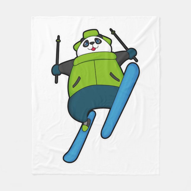 Panda as Ski jumper with Ski Fleece Blanket (Front)