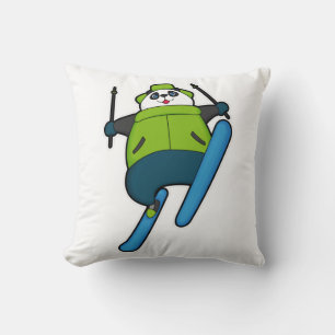 Panda as Ski jumper with Ski Throw Pillow