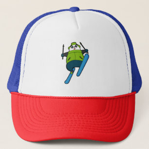 Panda as Ski jumper with Ski Trucker Hat