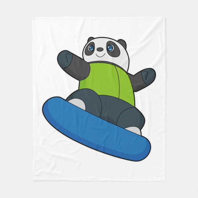 Panda as Snowboarder with Snowboard Fleece Blanket (Front)