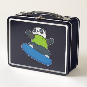 Panda as Snowboarder with Snowboard Metal Lunch Box