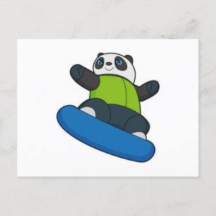 Panda as Snowboarder with Snowboard Postcard