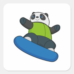 Panda as Snowboarder with Snowboard Square Sticker