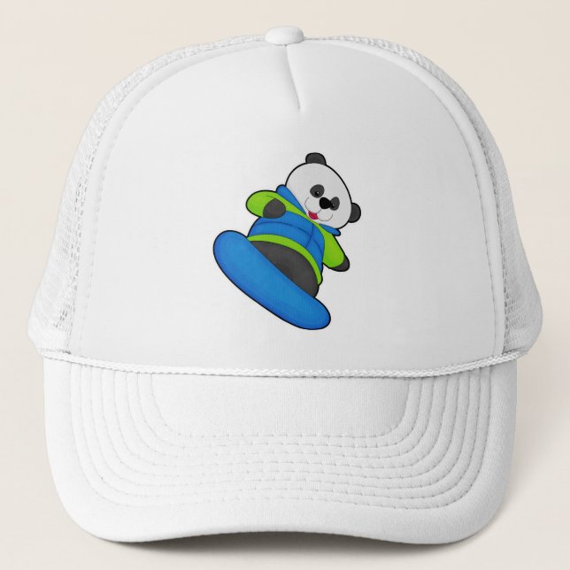 Panda as Snowboarder with Snowboard Trucker Hat (Front)