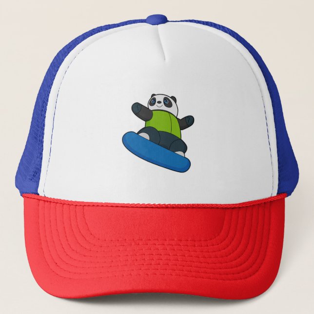 Panda as Snowboarder with Snowboard Trucker Hat (Front)
