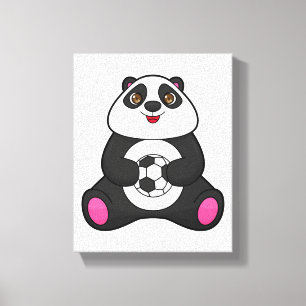 Panda as Soccer player with Soccer ball Canvas Print