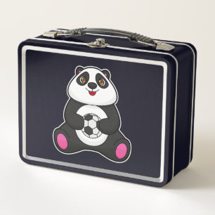 Panda as Soccer player with Soccer ball Metal Lunch Box