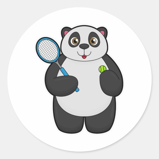 Panda as Tennis player with Tennis racket Classic Round Sticker (Front)