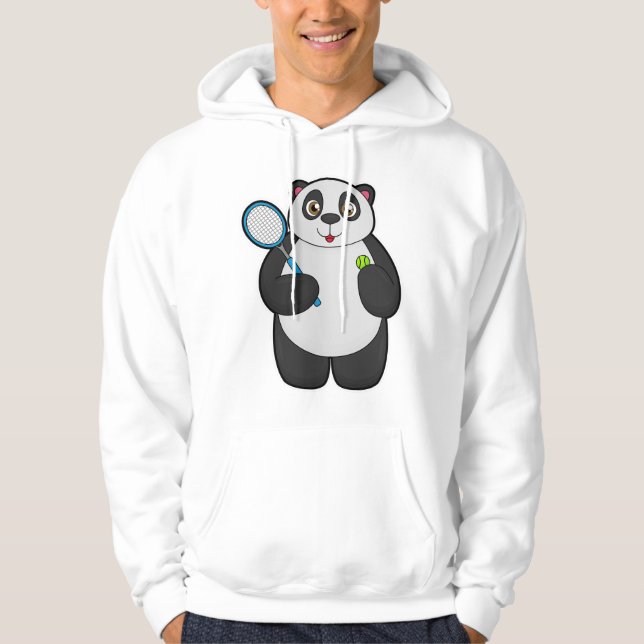 Panda as Tennis player with Tennis racket Hoodie (Front)