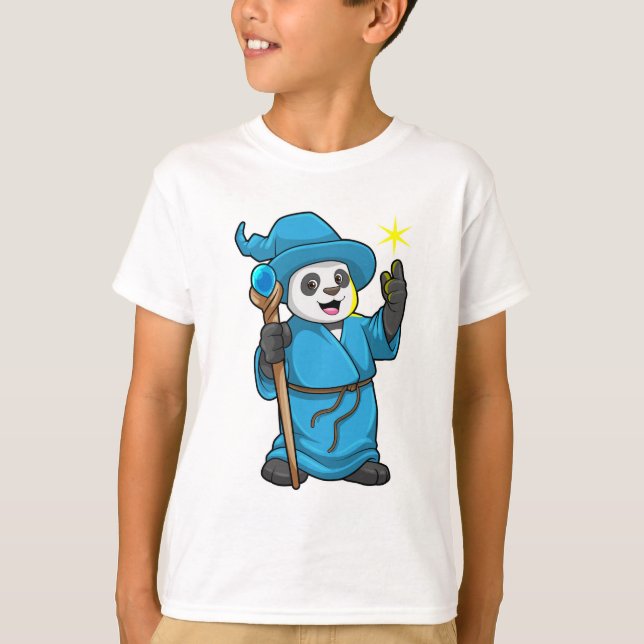 Panda as Wizard with Magic wand T-Shirt (Front)