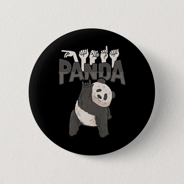 Panda Asl Hand Gesture Deaf Hearing Loss Awareness 2 Inch Round Button (Front)