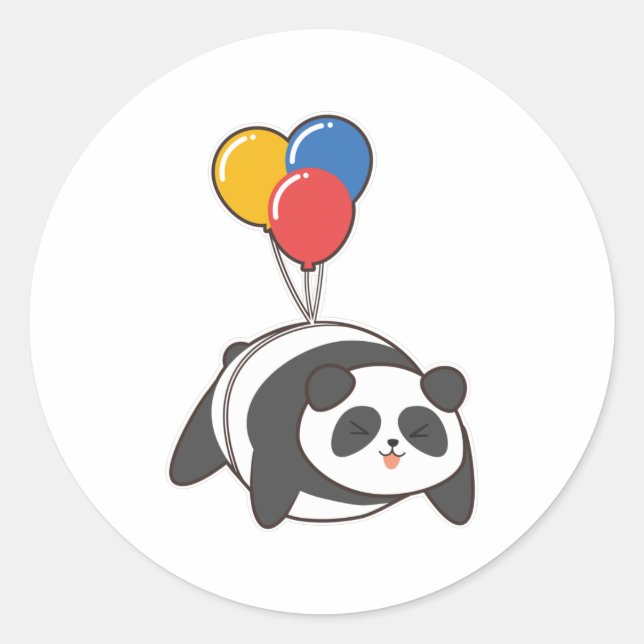 Panda at Birthday with Ballon Classic Round Sticker (Front)