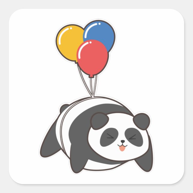 Panda at Birthday with Ballon Square Sticker (Front)