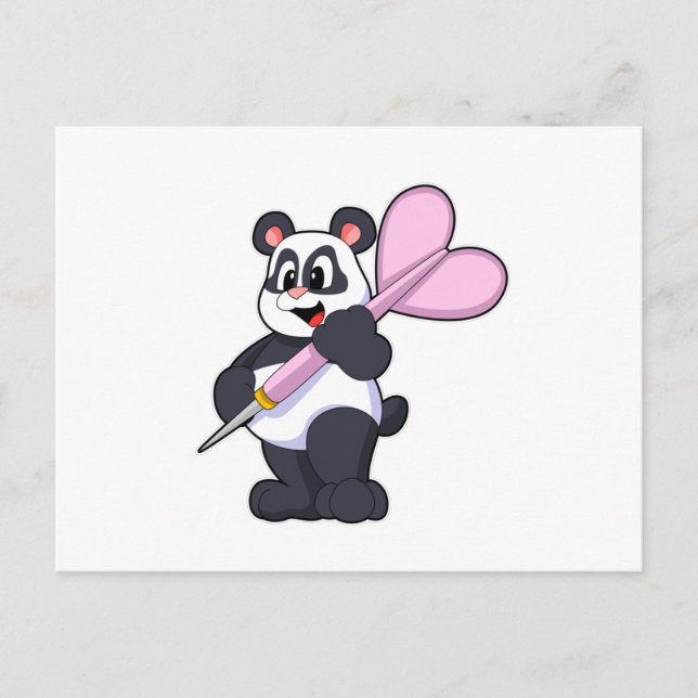 Panda at Darts with Dart Postcard (Front)
