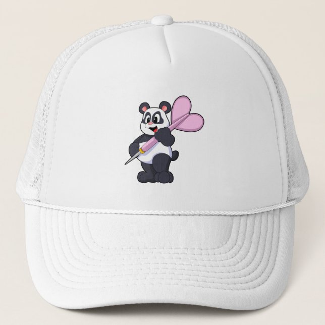 Panda at Darts with Dart Trucker Hat (Front)