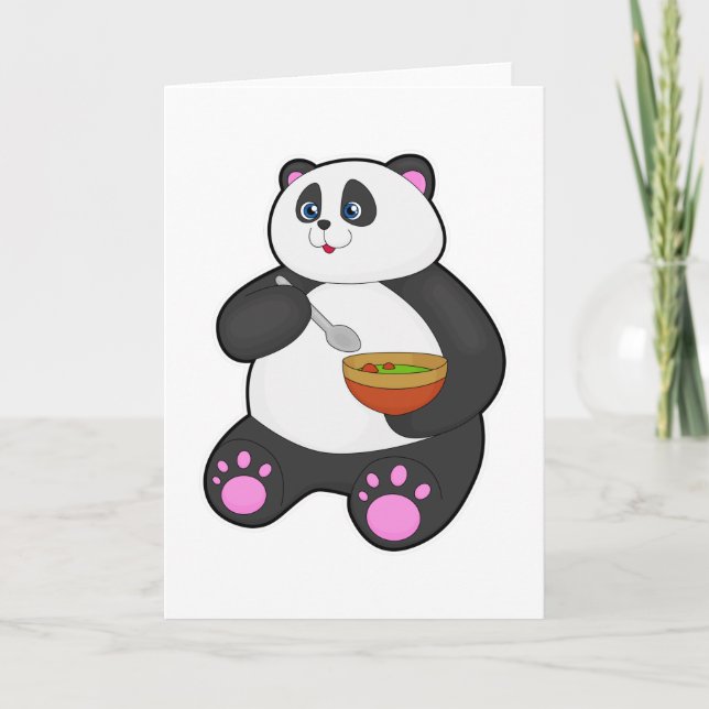 Panda at Eating with Spoon & Bowl Card (Front)