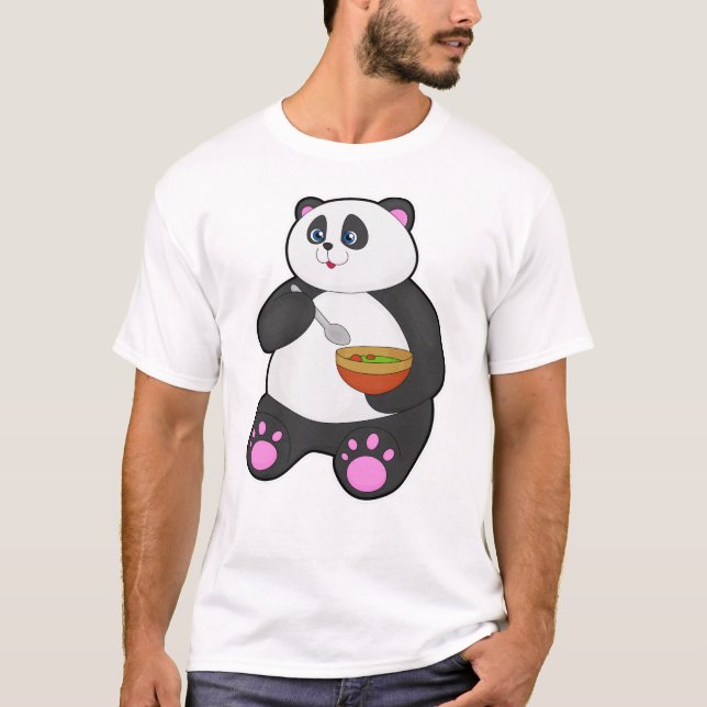 Panda at Eating with Spoon & Bowl T-Shirt (Front)