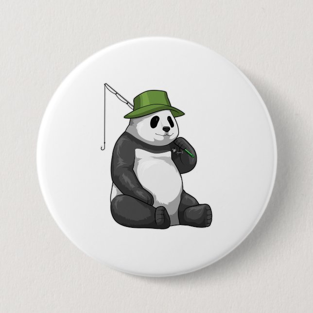 Panda at Fishing with Fishing rod 3 Inch Round Button (Front)