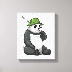Panda at Fishing with Fishing rod Canvas Print