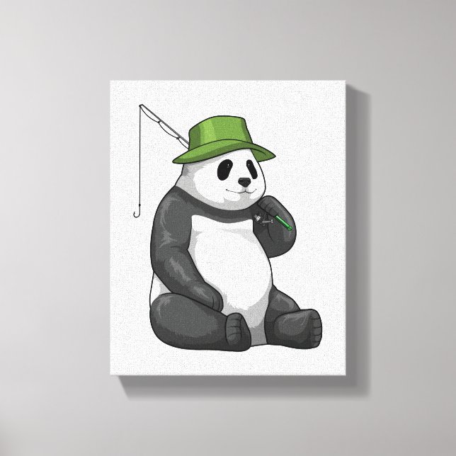 Panda at Fishing with Fishing rod Canvas Print (Front)
