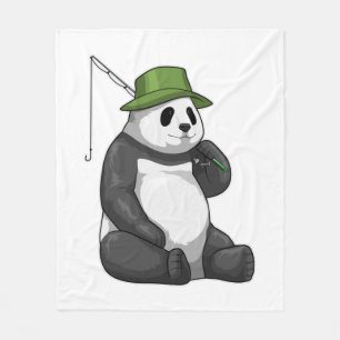Panda at Fishing with Fishing rod Fleece Blanket